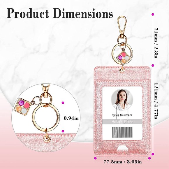 ID Badge Holder with Carabiner (Rose Gold, 2 Pack) - Picture 3 of 6